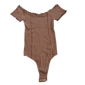 Intimately Free People Dark Mauve Scoop Neck Waffle Bodysuit M/L